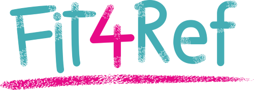Fit4Ref Logo Fit4Ref Logo in türkiser und pinker Schrift mit pinker Linie darunter.