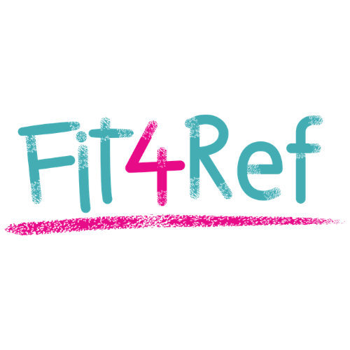 Fit4Ref Logo Fit4Ref Logo in türkiser und pinker Schrift mit pinker Linie darunter.